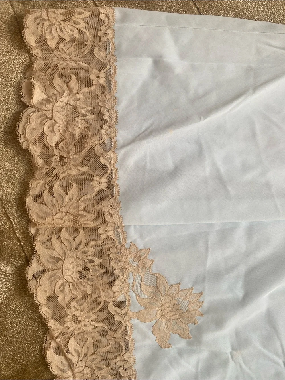 Vintage Light Blue Slip with Beige Lace Trim - Women Intimates - Picture 3 of 5